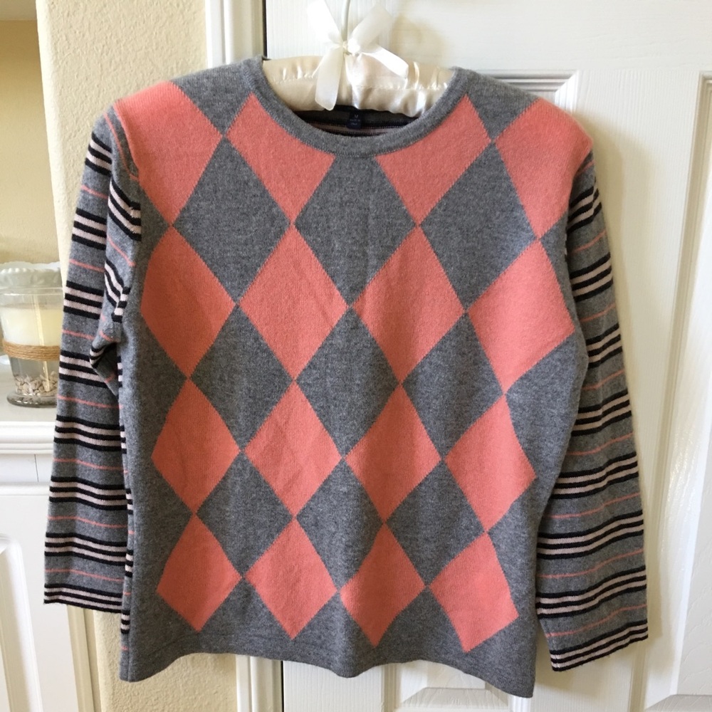 Burberry Cashmere iconic plaid sweater orange and grey